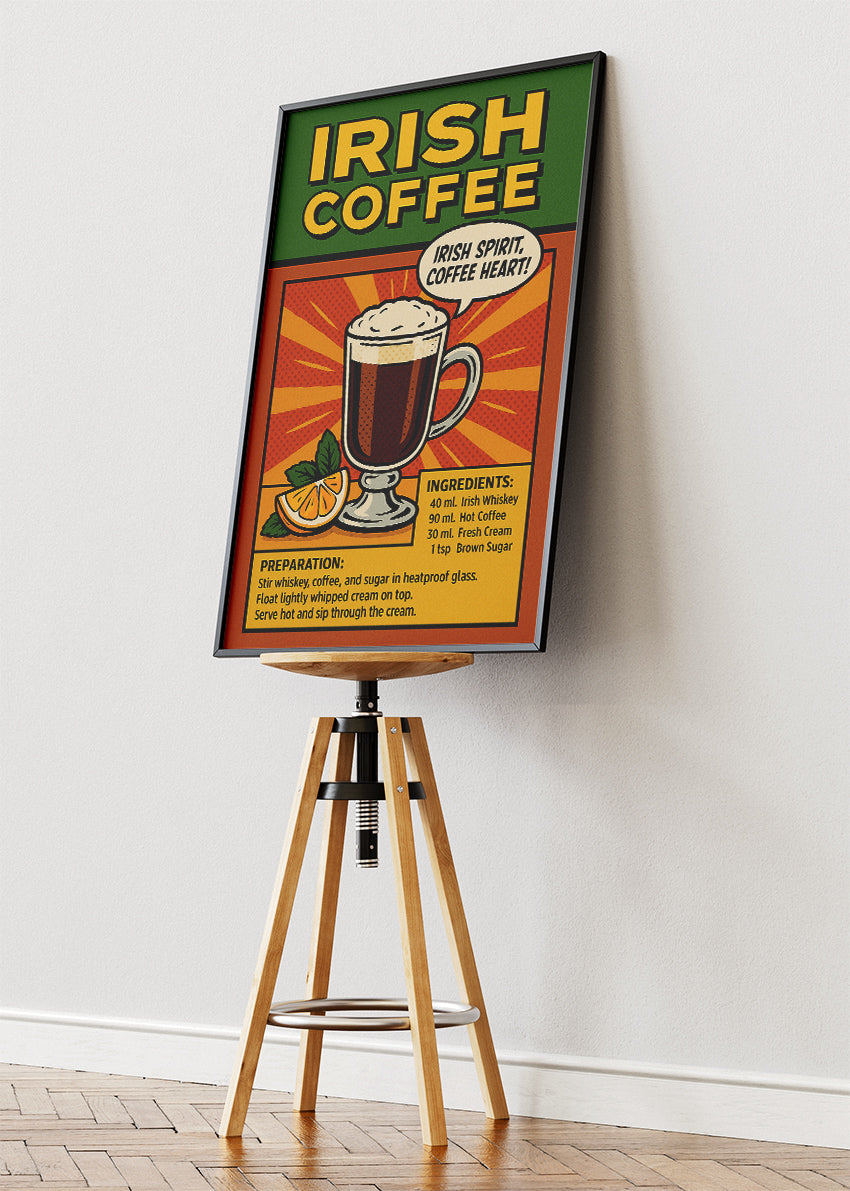 Irish Coffee Pop Art Poster & Canvas Print | Retro Coffee Cocktail Wall Art