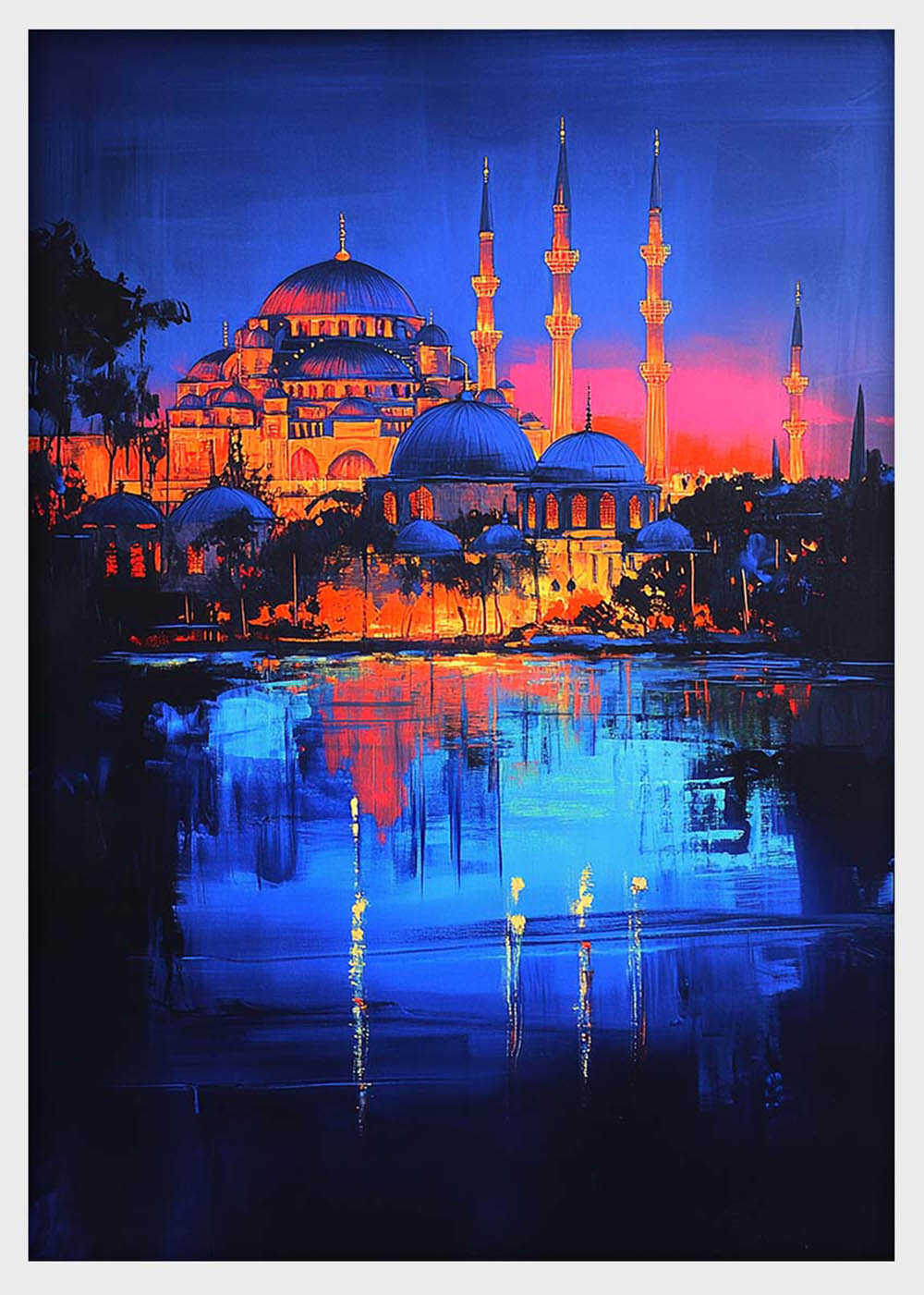 Istanbul Blue Mosque Canvas Wall Art & Poster Print | Vibrant Night Skyline Painting – T1344 – Aiprintlab