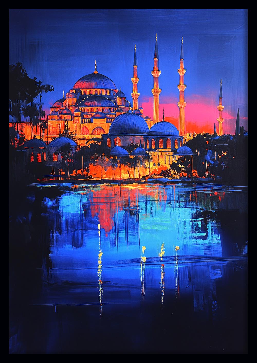 Istanbul Blue Mosque Canvas Wall Art & Poster Print | Vibrant Night Skyline Painting – T1344 – Aiprintlab 1