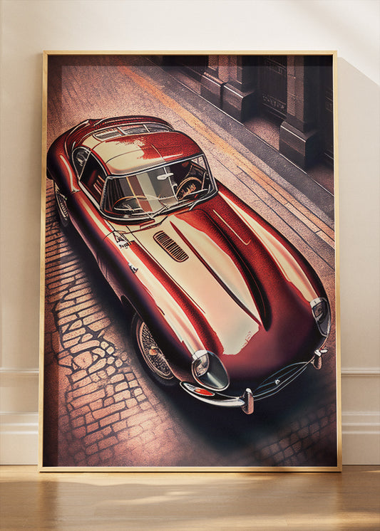 Jaguar E-Type Classic City Night Art Poster & Canvas Print – Vintage Sports Car Wall Art