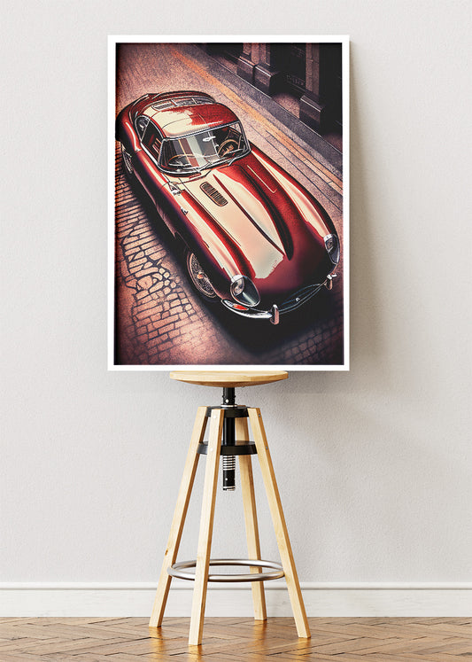 Jaguar E-Type Classic City Night Art Poster & Canvas Print – Vintage Sports Car Wall Art