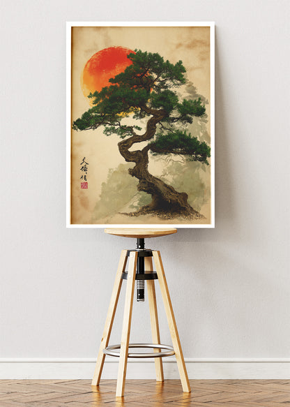 Japanese Bonsai Pine Tree Sunset Canvas & Poster Print – AI PRINT LAB