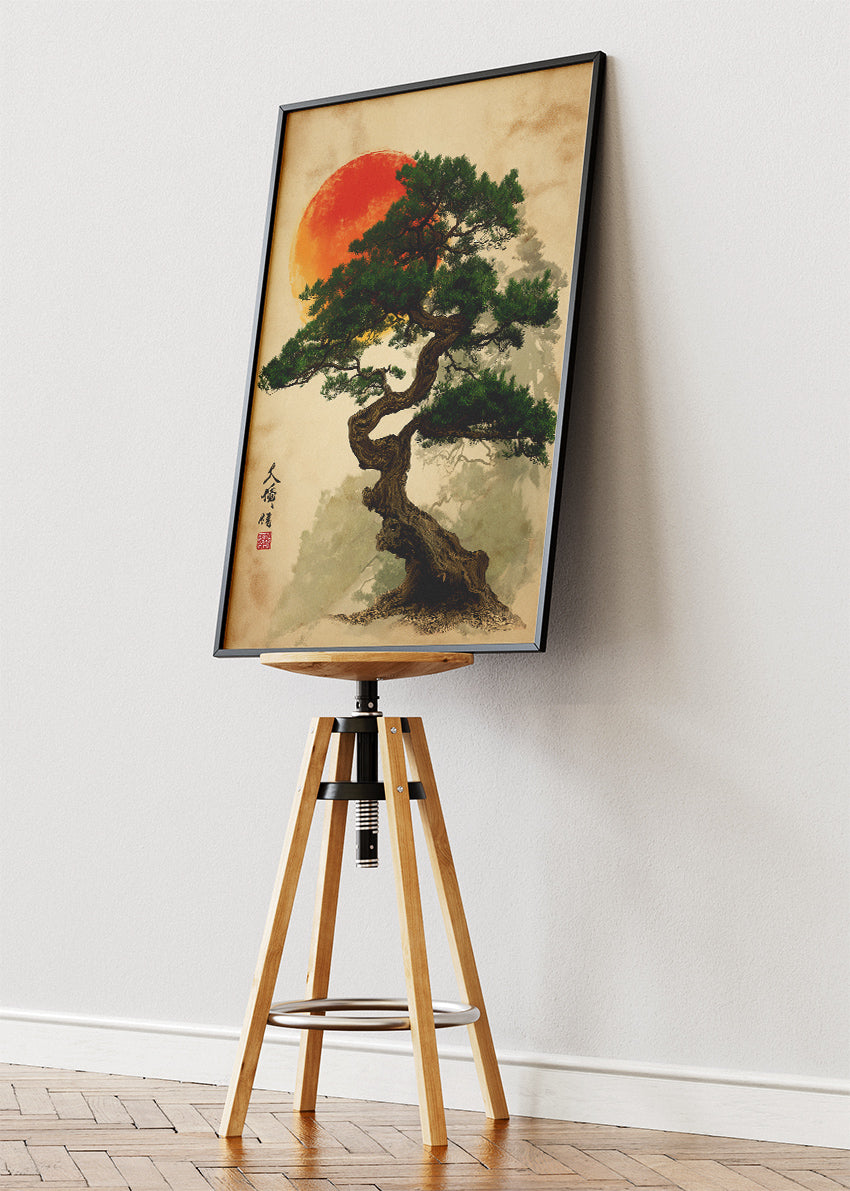 Japanese Bonsai Pine Tree Sunset Canvas & Poster Print – AI PRINT LAB