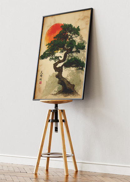 Japanese Bonsai Pine Tree Sunset Canvas & Poster Print – AI PRINT LAB