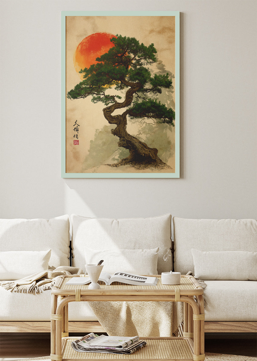 Japanese Bonsai Pine Tree Sunset Canvas & Poster Print – AI PRINT LAB