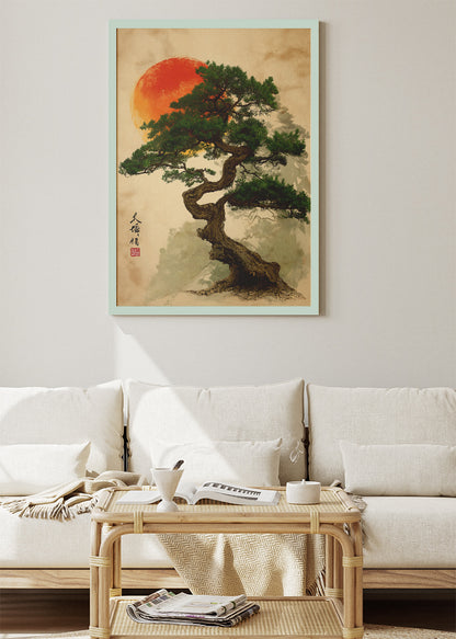 Japanese Bonsai Pine Tree Sunset Canvas & Poster Print – AI PRINT LAB