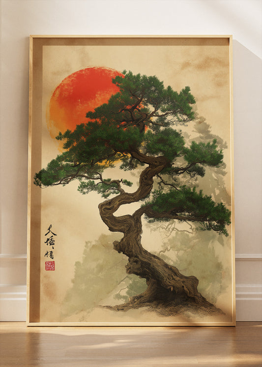 Japanese Bonsai Pine Tree Sunset Canvas & Poster Print – AI PRINT LAB