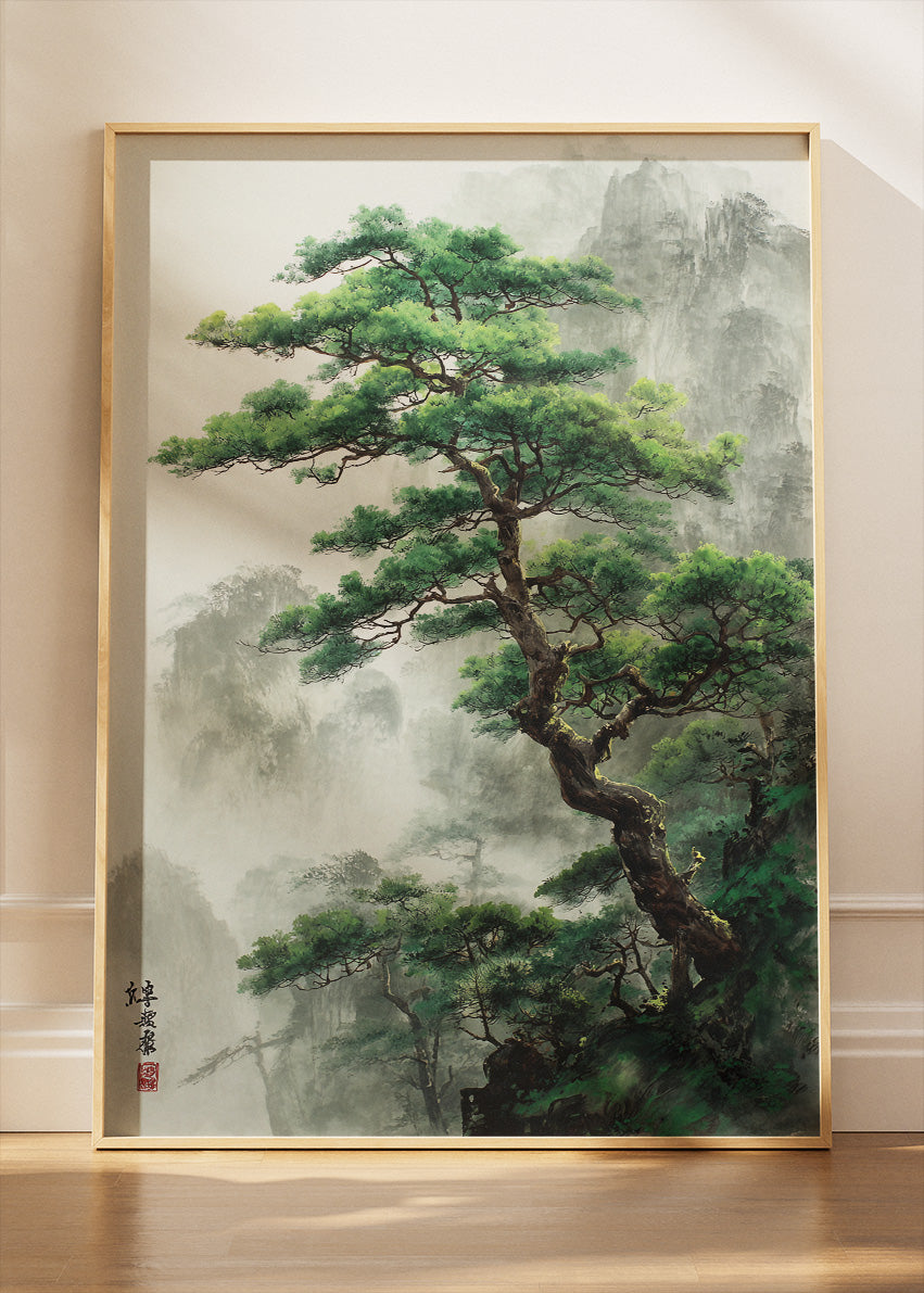 Japanese Mountain Pine Tree Landscape Canvas & Poster Print – AI PRINT LAB