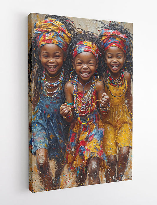 Joyful African Girls – Colorful Cultural Canvas Wall Art Print – T967 – AiPrintLab