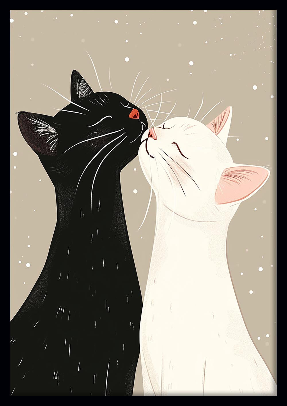 Kissing Cats Minimalist Illustration – Cute Black & White Cat Canvas Poster – T996 – AiPrintLab