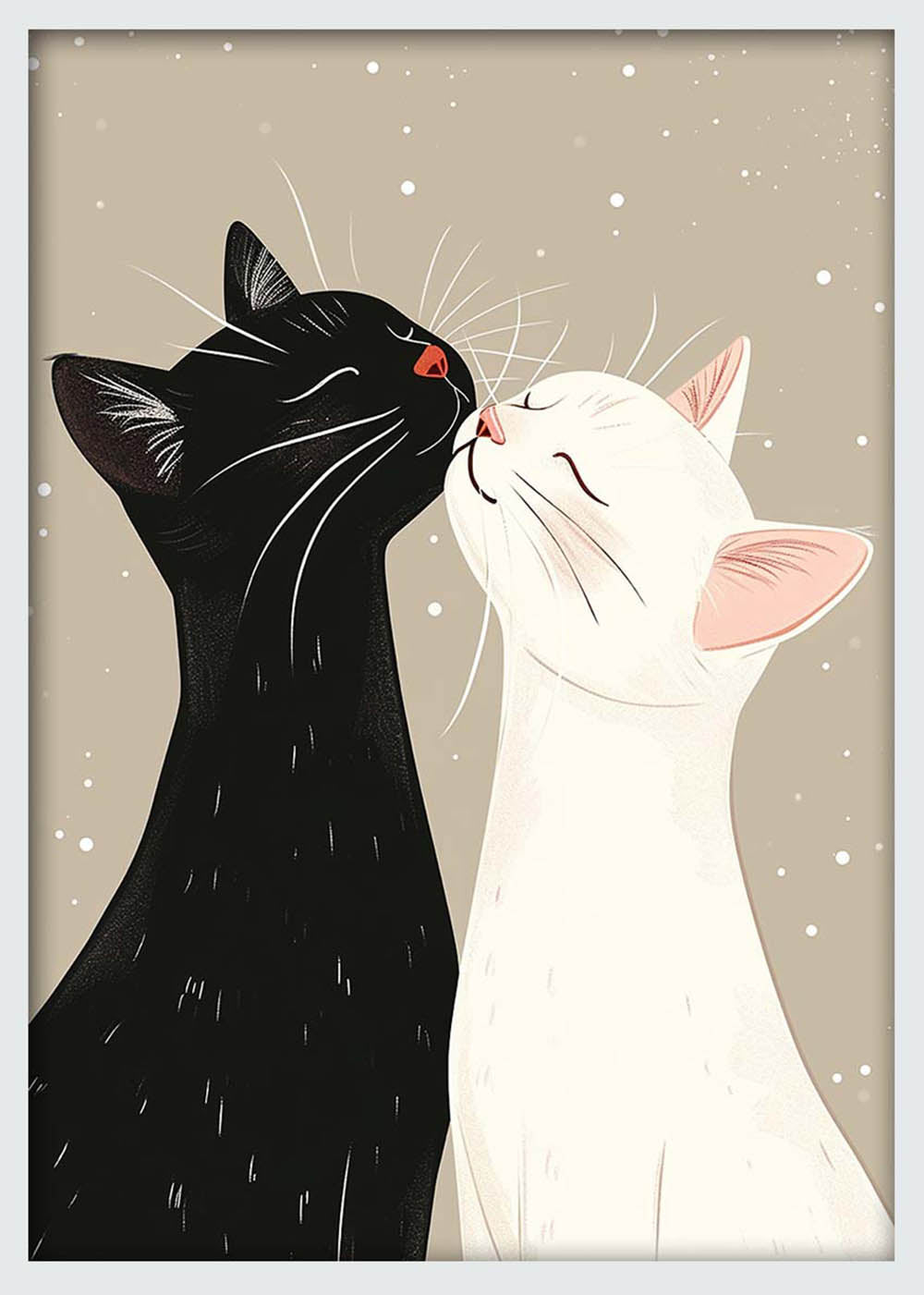 Kissing Cats Minimalist Illustration – Cute Black & White Cat Canvas Poster – T996 – AiPrintLab