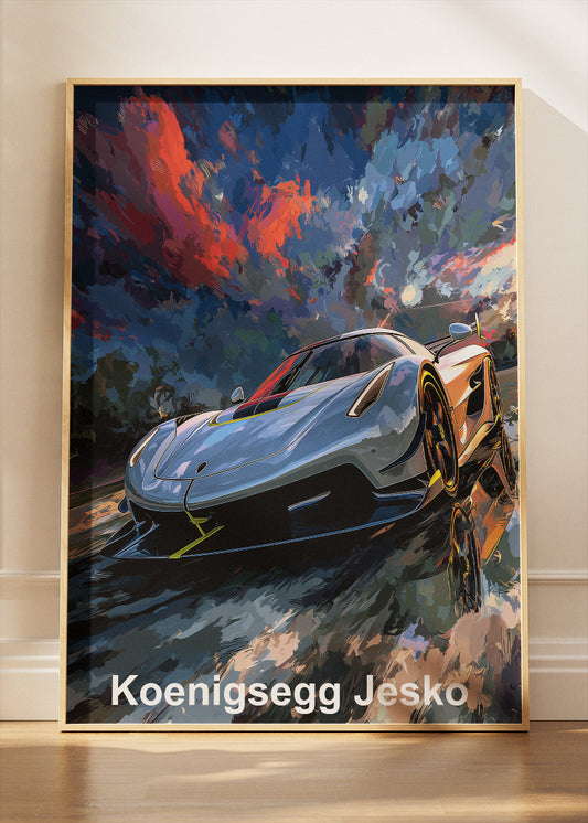 Koenigsegg Jesko Dynamic Motion Art Poster & Canvas Print – Luxury Hypercar Wall Art