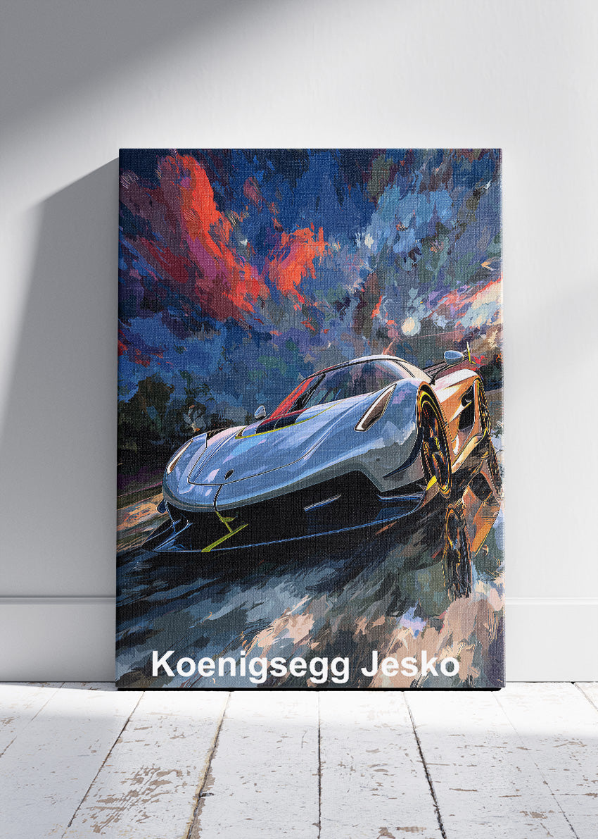 Koenigsegg Jesko Dynamic Motion Art Poster & Canvas Print – Luxury Hypercar Wall Art