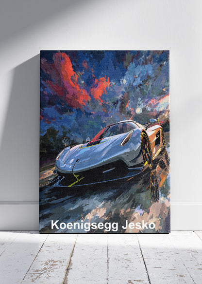Koenigsegg Jesko Dynamic Motion Art Poster & Canvas Print – Luxury Hypercar Wall Art