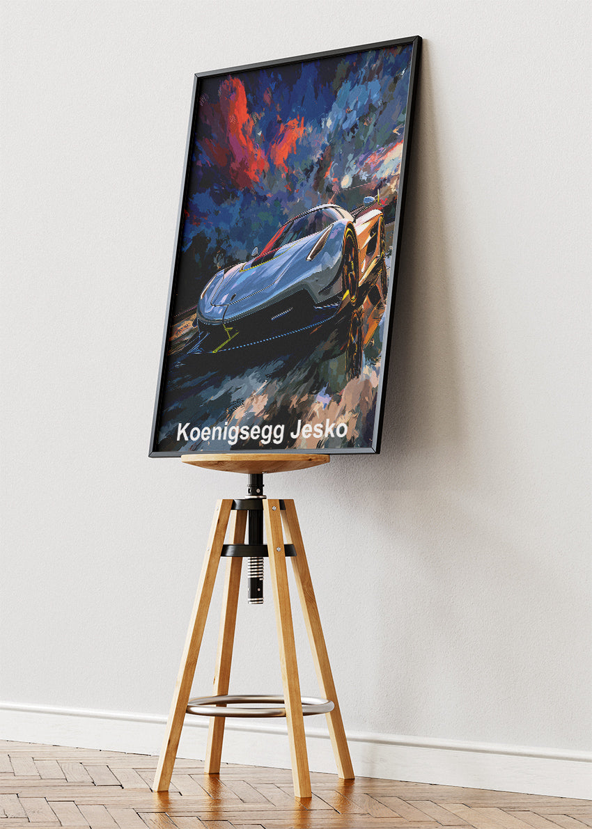 Koenigsegg Jesko Dynamic Motion Art Poster & Canvas Print – Luxury Hypercar Wall Art