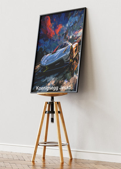 Koenigsegg Jesko Dynamic Motion Art Poster & Canvas Print – Luxury Hypercar Wall Art