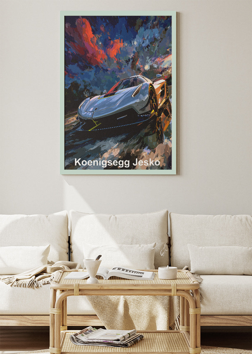 Koenigsegg Jesko Dynamic Motion Art Poster & Canvas Print – Luxury Hypercar Wall Art
