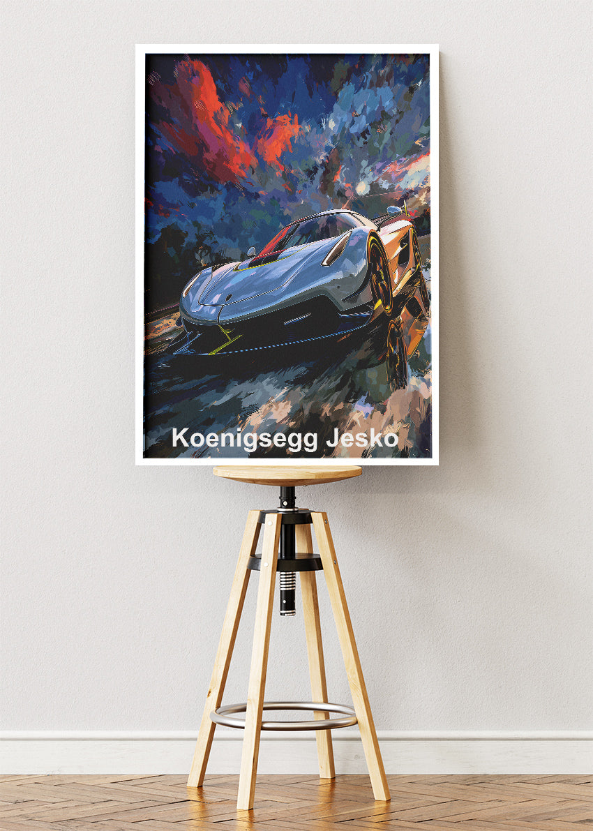 Koenigsegg Jesko Dynamic Motion Art Poster & Canvas Print – Luxury Hypercar Wall Art