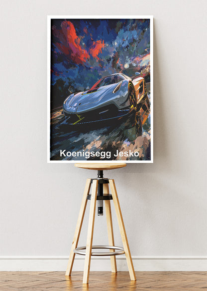 Koenigsegg Jesko Dynamic Motion Art Poster & Canvas Print – Luxury Hypercar Wall Art