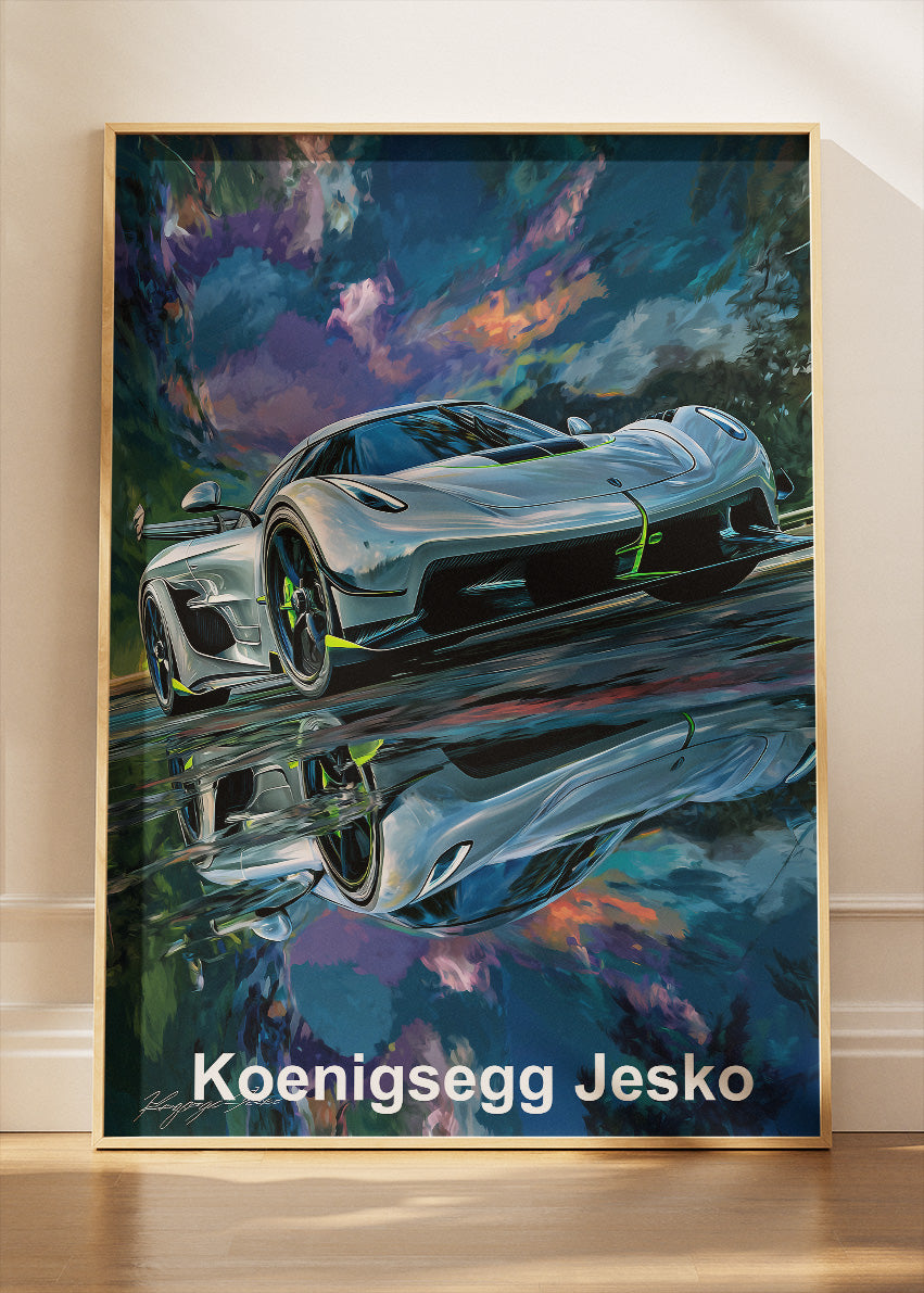Koenigsegg Jesko Reflection Art Poster & Canvas Print – Luxury Hypercar Wall Art