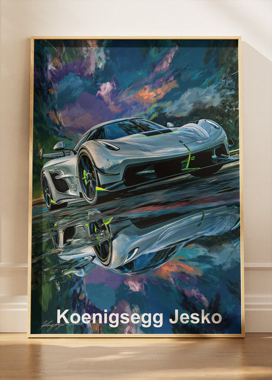 Koenigsegg Jesko Reflection Art Poster & Canvas Print – Luxury Hypercar Wall Art