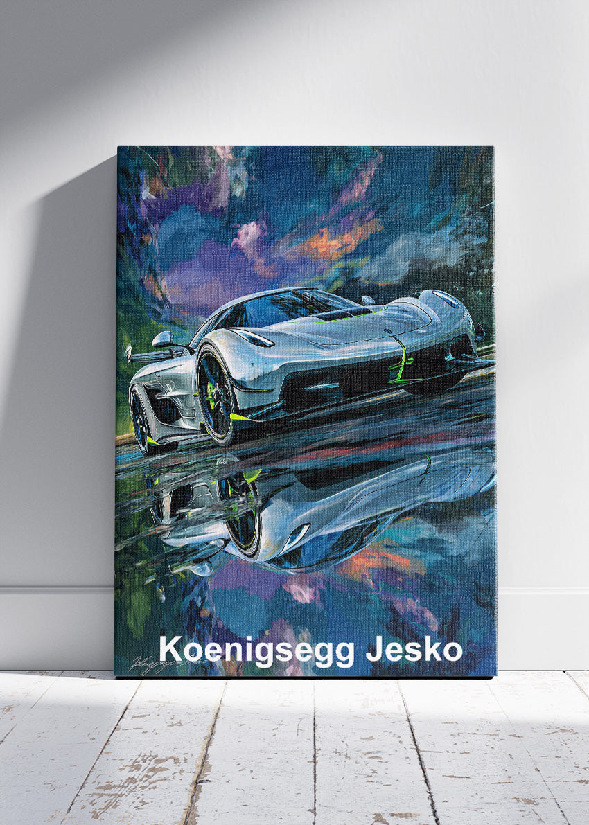 Koenigsegg Jesko Reflection Art Poster & Canvas Print – Luxury Hypercar Wall Art