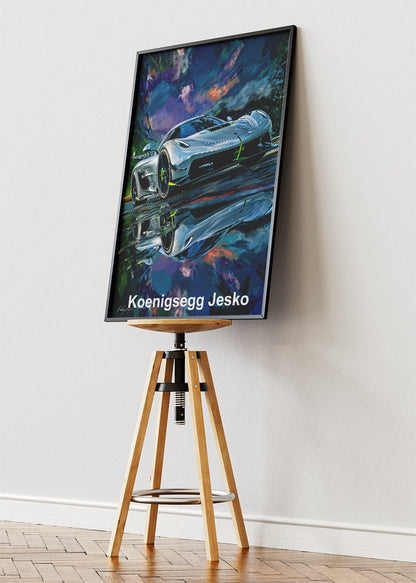 Koenigsegg Jesko Reflection Art Poster & Canvas Print – Luxury Hypercar Wall Art