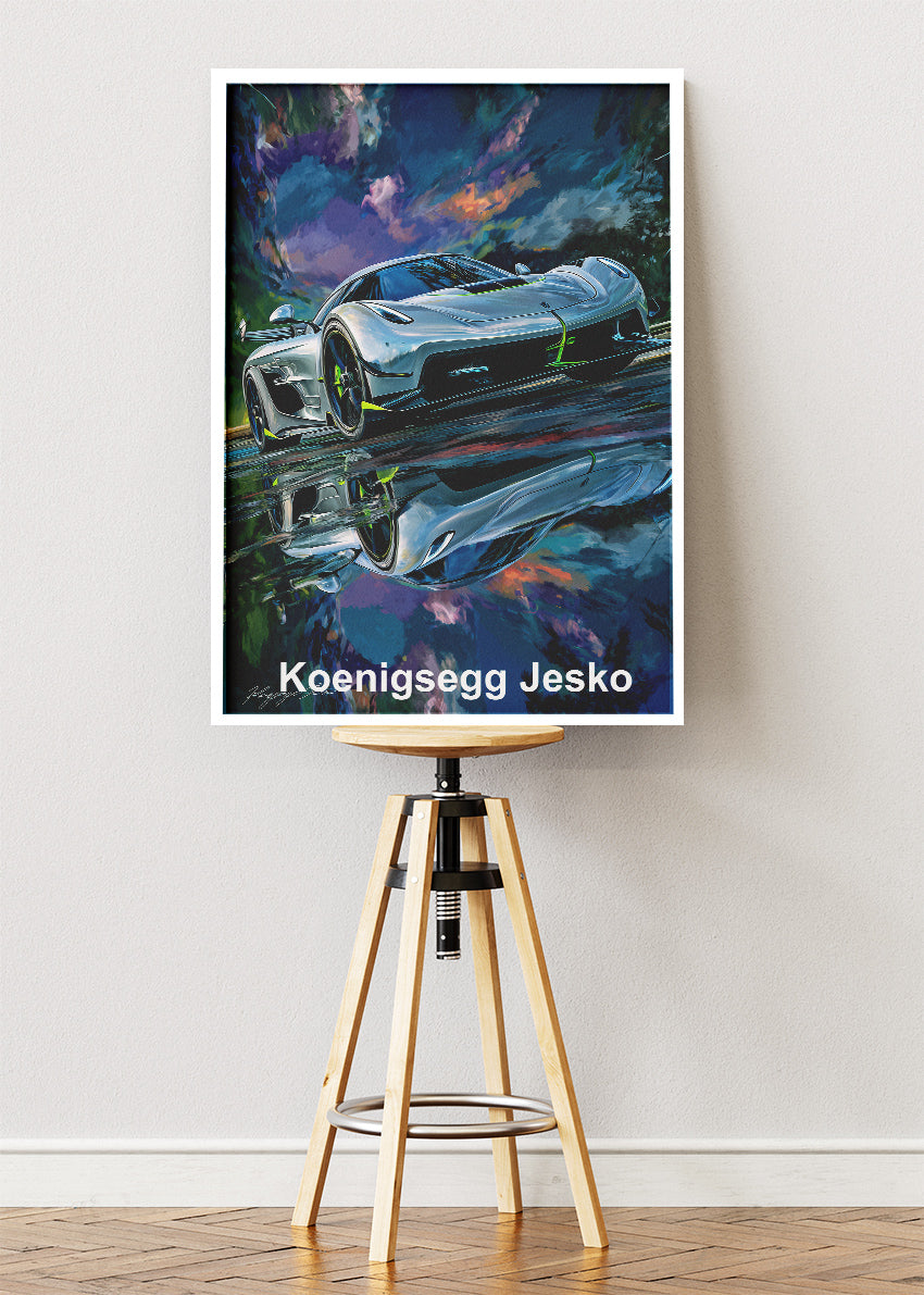 Koenigsegg Jesko Reflection Art Poster & Canvas Print – Luxury Hypercar Wall Art