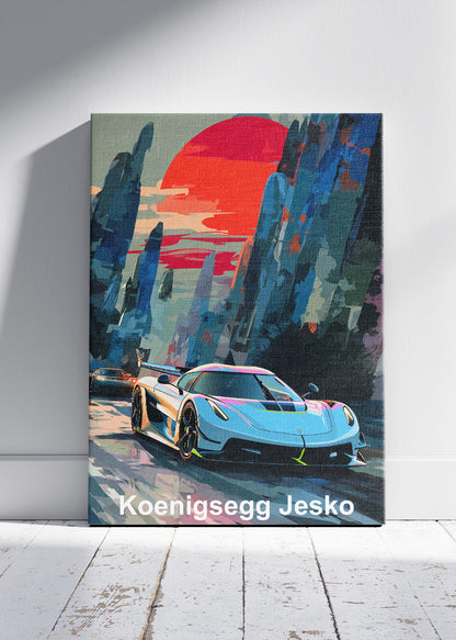 Koenigsegg Jesko Sunset Drive Art Poster & Canvas Print – Luxury Hypercar Wall Art