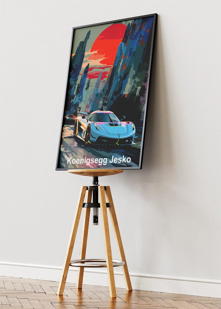 Koenigsegg Jesko Sunset Drive Art Poster & Canvas Print – Luxury Hypercar Wall Art