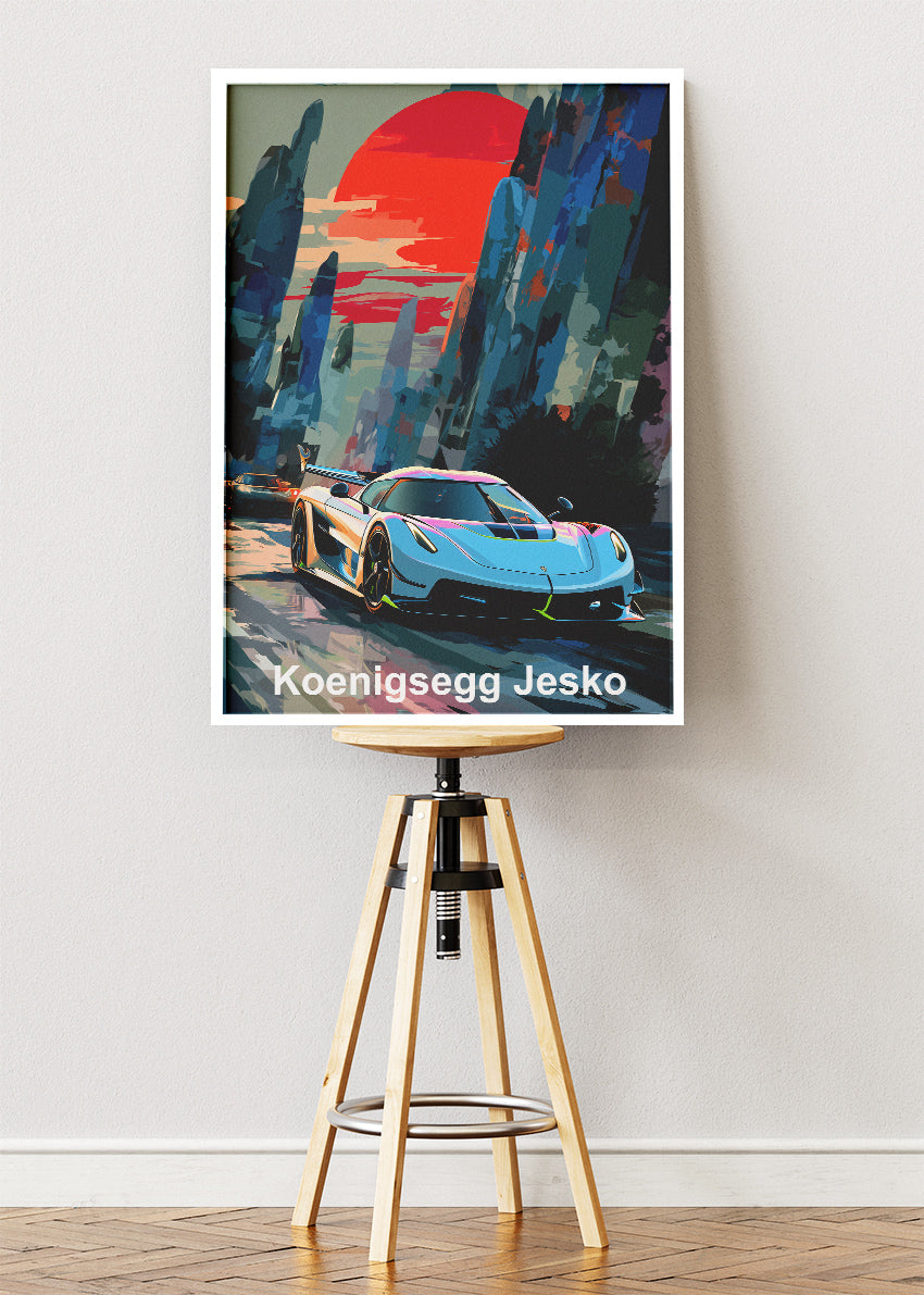 Koenigsegg Jesko Sunset Drive Art Poster & Canvas Print – Luxury Hypercar Wall Art
