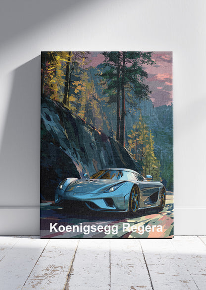Koenigsegg Regera Forest Drive Art Poster & Canvas Print – Luxury Hypercar Wall Art