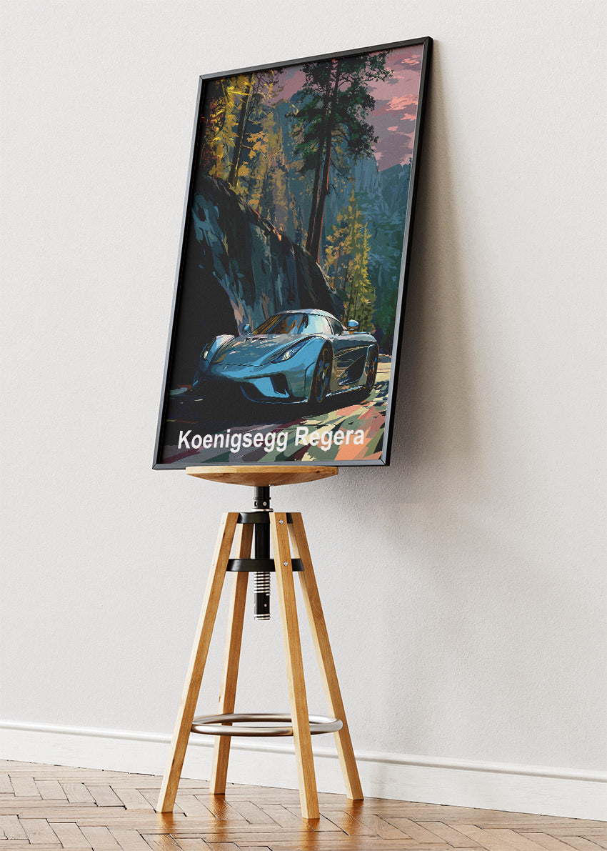 Koenigsegg Regera Forest Drive Art Poster & Canvas Print – Luxury Hypercar Wall Art