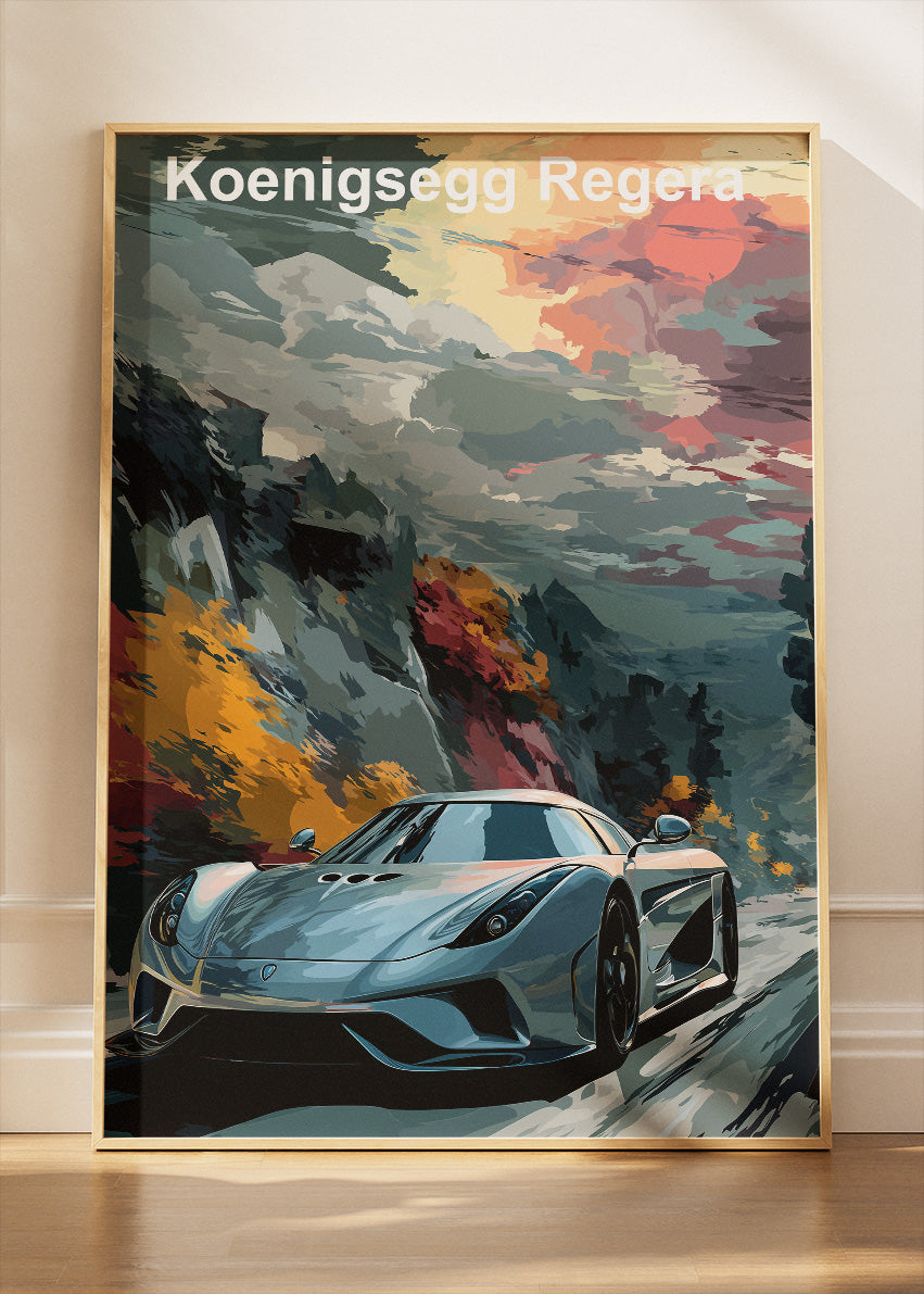 Koenigsegg Regera Scenic Drive Art Poster & Canvas Print – Luxury Hypercar Wall Art