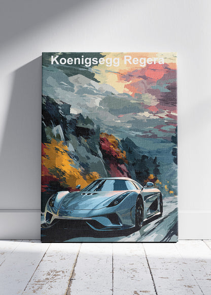 Koenigsegg Regera Scenic Drive Art Poster & Canvas Print – Luxury Hypercar Wall Art