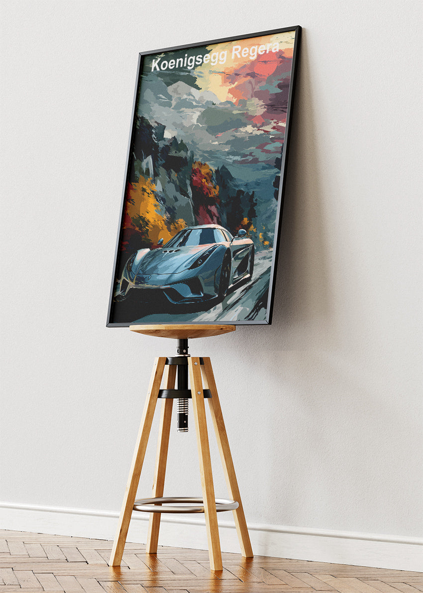 Koenigsegg Regera Scenic Drive Art Poster & Canvas Print – Luxury Hypercar Wall Art