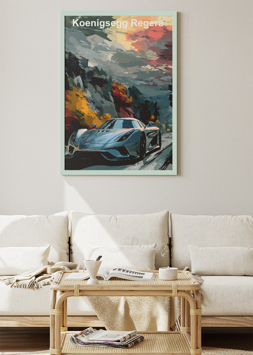 Koenigsegg Regera Scenic Drive Art Poster & Canvas Print – Luxury Hypercar Wall Art