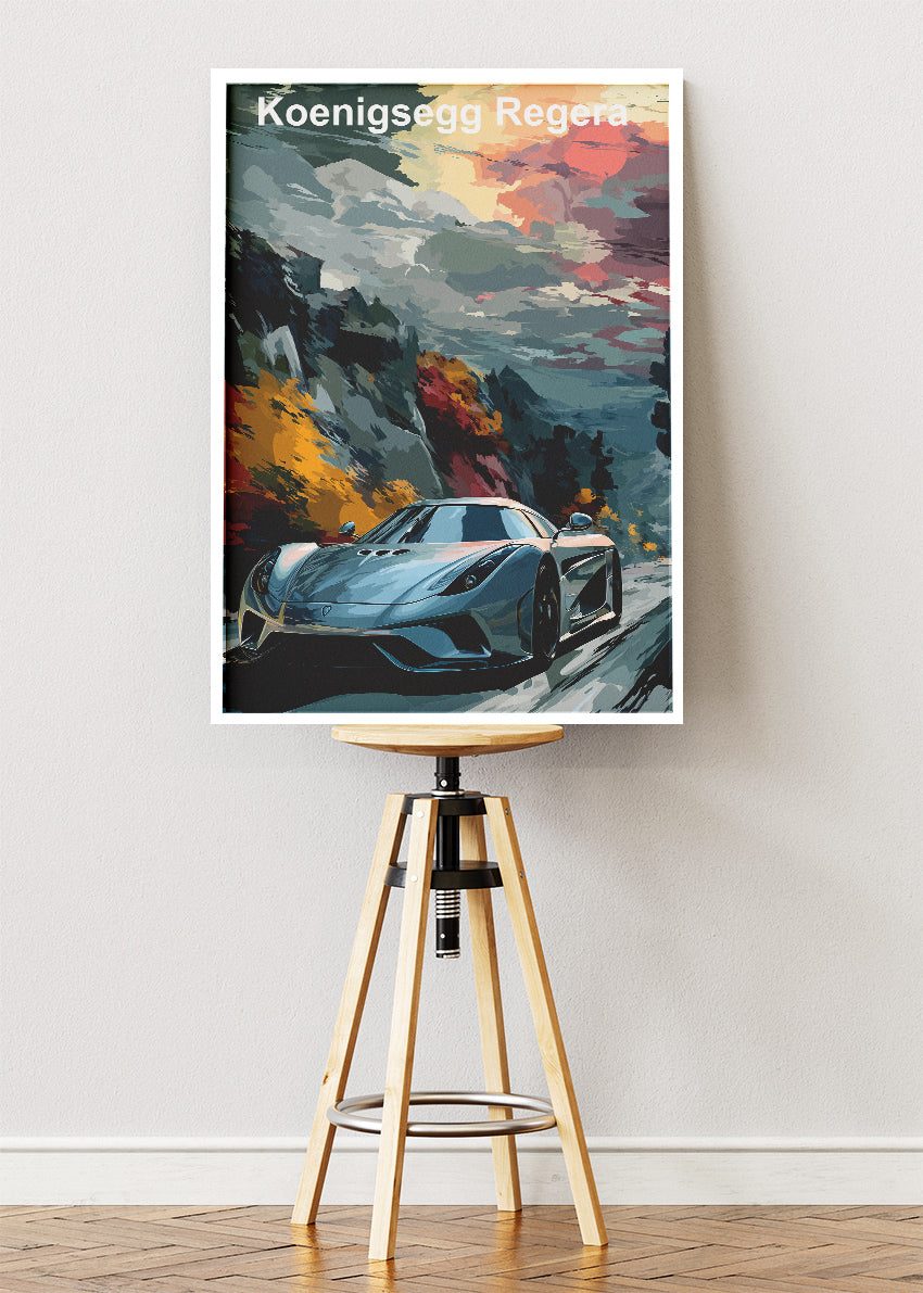 Koenigsegg Regera Scenic Drive Art Poster & Canvas Print – Luxury Hypercar Wall Art