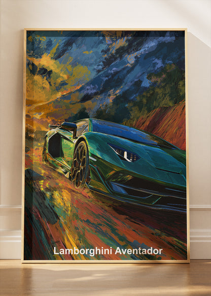 Lamborghini Aventador Dynamic Drive Art Poster & Canvas Print – Luxury Exotic Car Wall Art