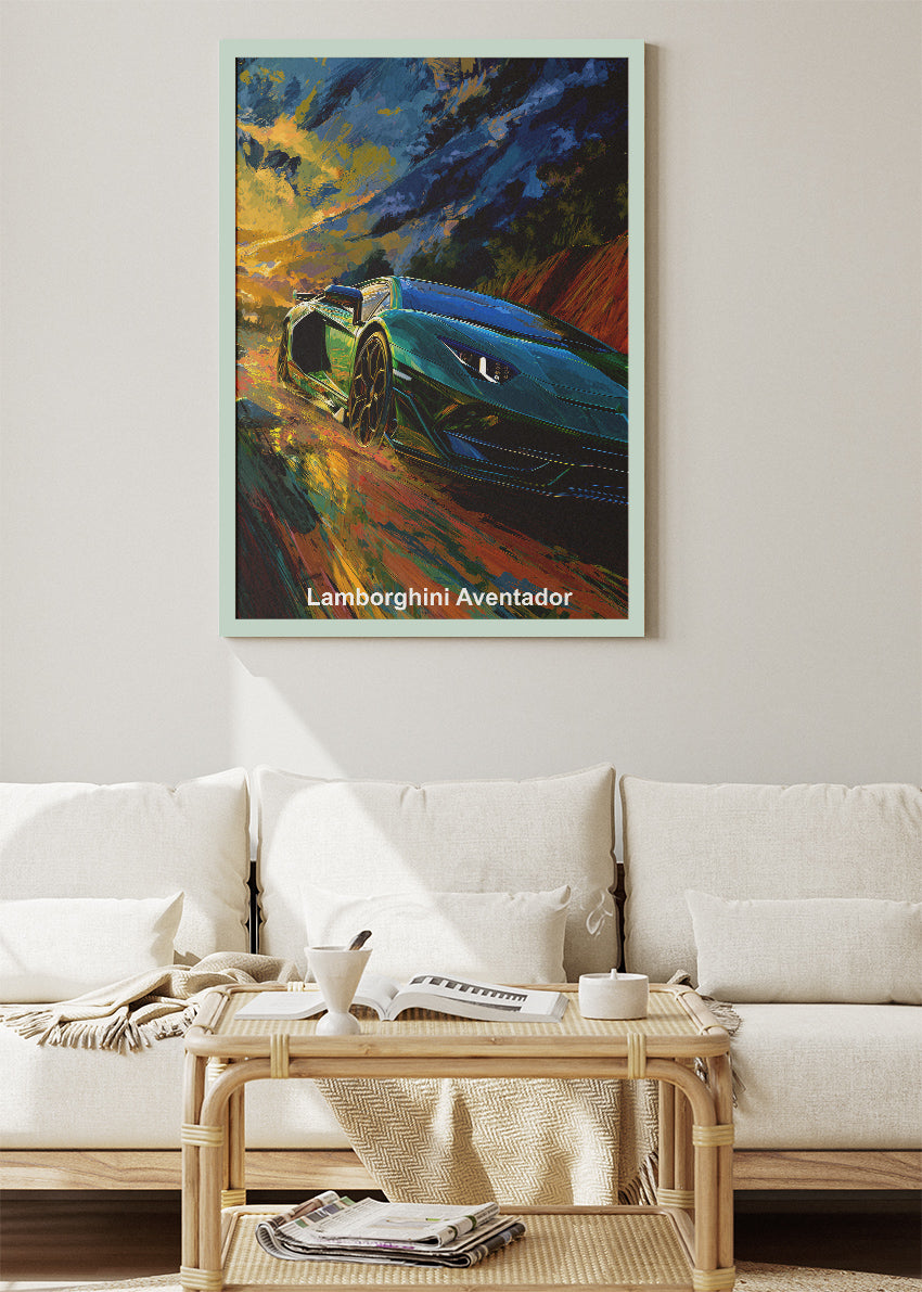 Lamborghini Aventador Dynamic Drive Art Poster & Canvas Print – Luxury Exotic Car Wall Art
