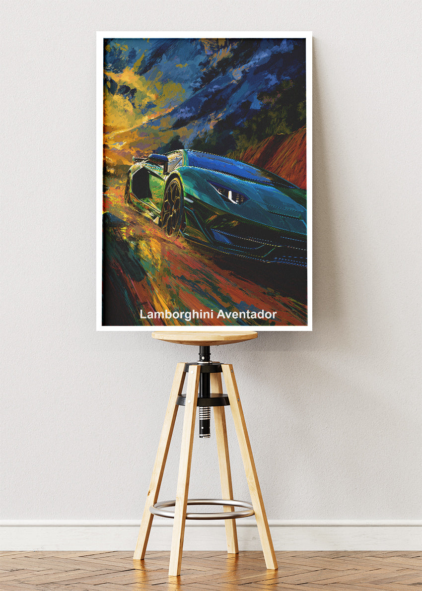 Lamborghini Aventador Dynamic Drive Art Poster & Canvas Print – Luxury Exotic Car Wall Art