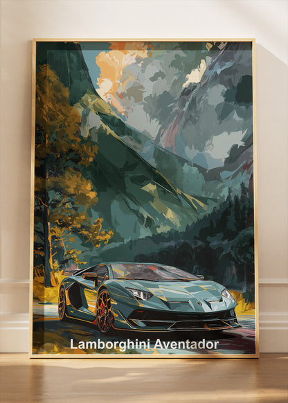 Lamborghini Aventador Mountain Drive Art Poster & Canvas Print – Luxury Exotic Car Wall Art