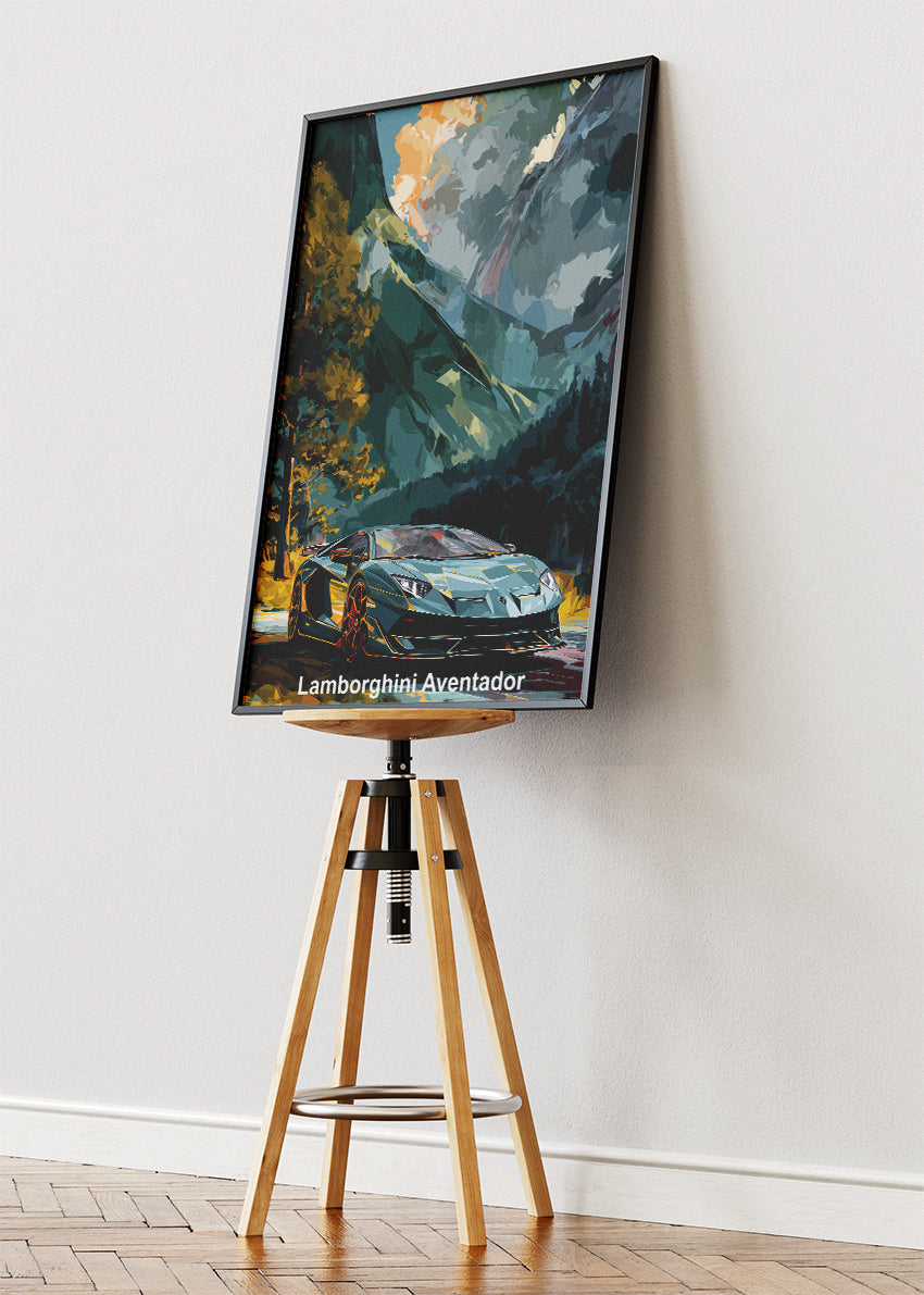 Lamborghini Aventador Mountain Drive Art Poster & Canvas Print – Luxury Exotic Car Wall Art