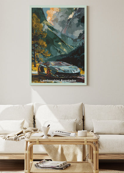 Lamborghini Aventador Mountain Drive Art Poster & Canvas Print – Luxury Exotic Car Wall Art