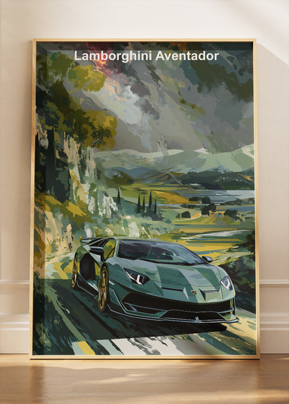 Lamborghini Aventador Scenic Drive Art Poster & Canvas Print – Luxury Exotic Car Wall Art