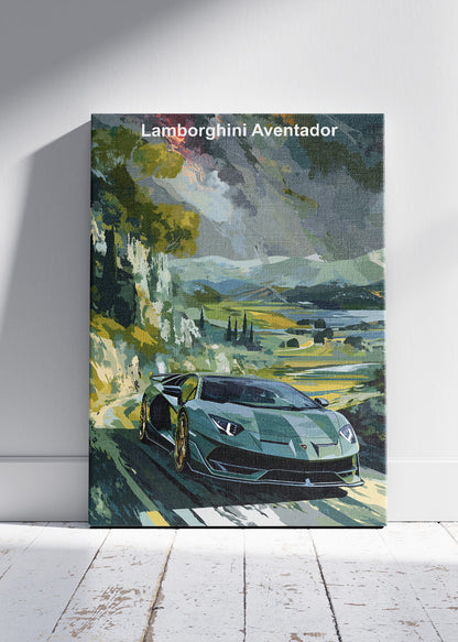 Lamborghini Aventador Scenic Drive Art Poster & Canvas Print – Luxury Exotic Car Wall Art