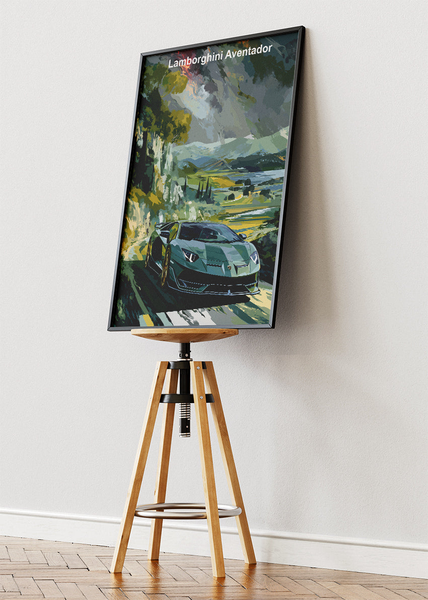 Lamborghini Aventador Scenic Drive Art Poster & Canvas Print – Luxury Exotic Car Wall Art