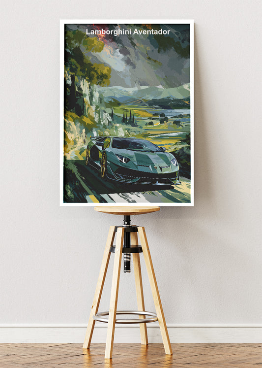 Lamborghini Aventador Scenic Drive Art Poster & Canvas Print – Luxury Exotic Car Wall Art