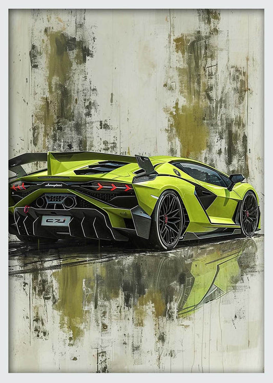 Lamborghini Centenario Rear View – Lime Green Supercar Canvas & Poster Art – T994 – AiPrintLab