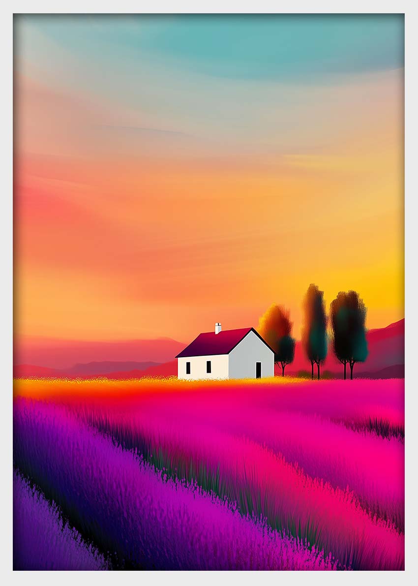 Lavender Field Sunset Landscape – Canvas & Poster Wall Art – T1405 –